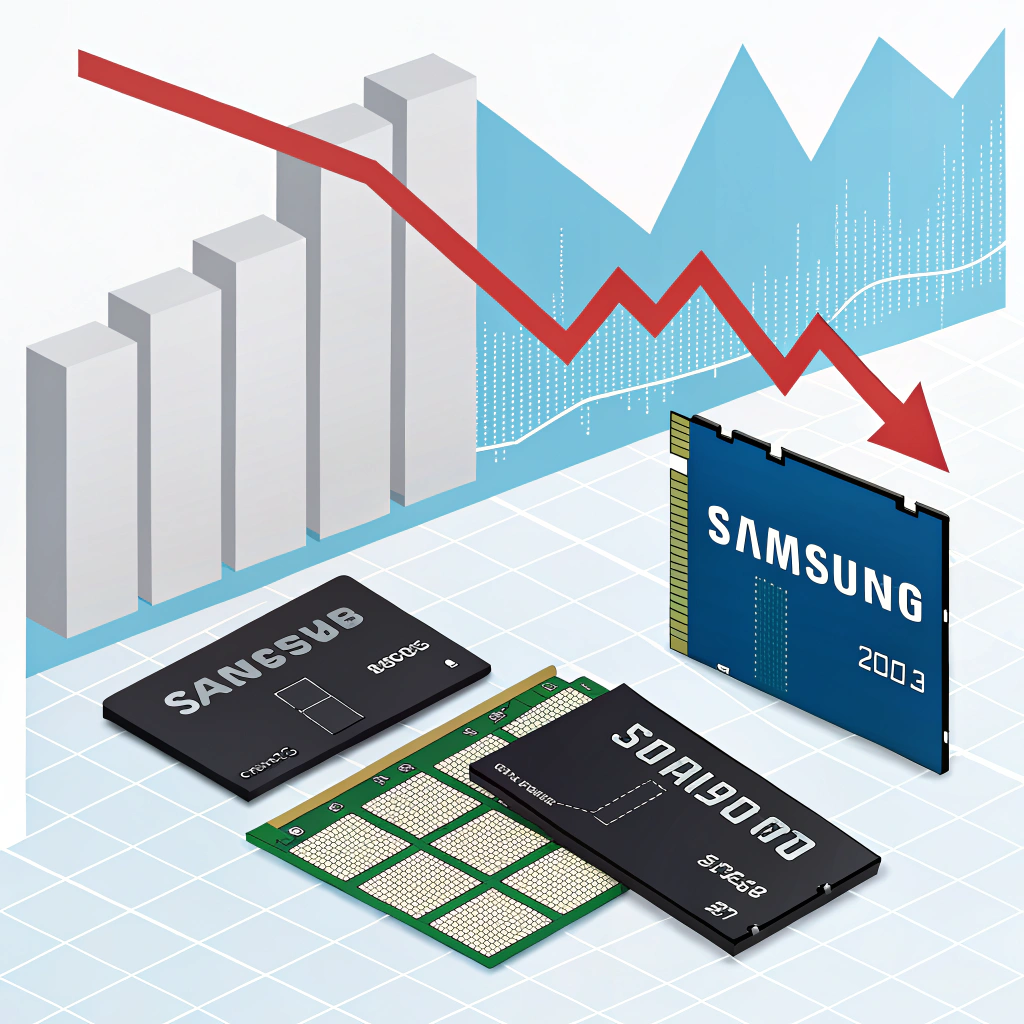 AI generated image by FLUX.1-schnell: Samsung memory keeps loosing the market share.