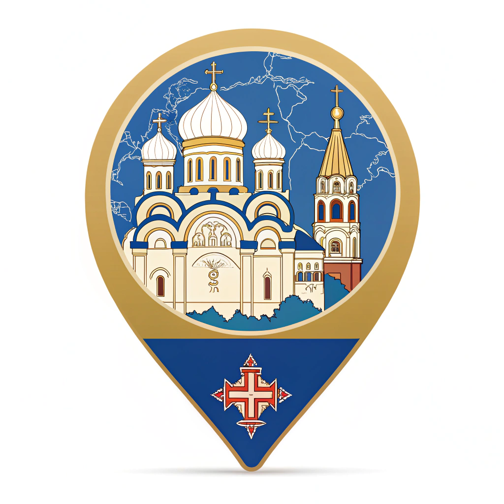 AI generated image by Red Panda AI: Generate me a pin for the map that will be about russian historical heritage in serbia i need pin that will represent material heritage